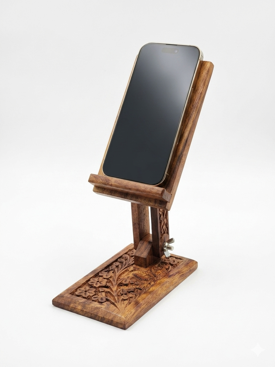 🪵 Handmade Wooden Mobile Stand